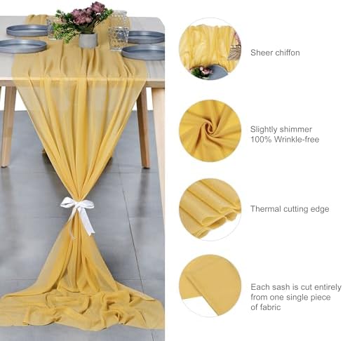 Pack of 20 Chiffon Table Runners 29 x 120 Inch, 14FT Long - Gold - Image 6