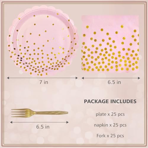 Pink and Gold Paper Plates and Napkins Fork Party Supplies - Image 2