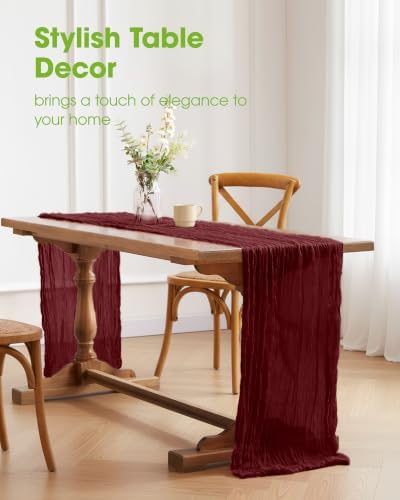 Pureegg 3 Pack Cheesecloth Table Runner 120 Inch Burgundy - Image 2