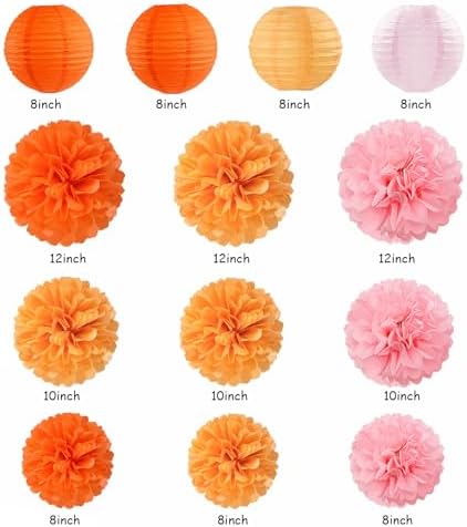 Pink-Orange Groovy Party-Decorations - 20pcs Fall Autumn Thanksgiving Harvest Paper Streamers Lanterns Fans,Tissue Pom Poms,Honeycomb Balls,Bunting,Birthday Baby Bridal Shower Wedding Decor Burgleda - Image 3