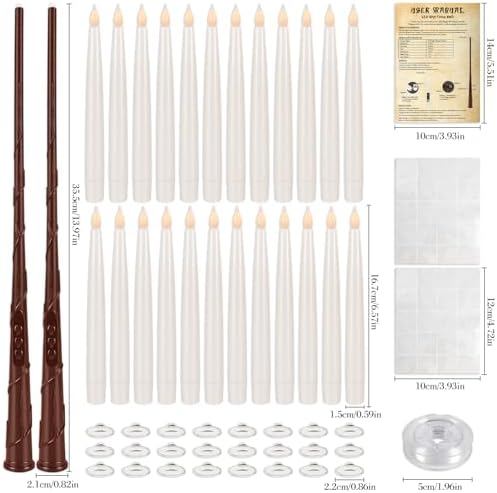 24 Pcs Halloween LED Magic Hanging Floating Candles, Taper Flickering Flameless with 2 Magic Wands - Candle Set for Halloween, Christmas, Weddings, Birthdays & Fantasy Ambiance... - Image 3