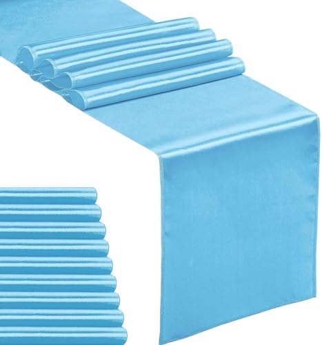 10-Pack Satin Table Runner Blue 12 x 108 inches Long, Table Runners for Wedding, Birthday Parties, Banquets Decorations（10 Pack, 12x108 Inch, Blue） by Hahuho