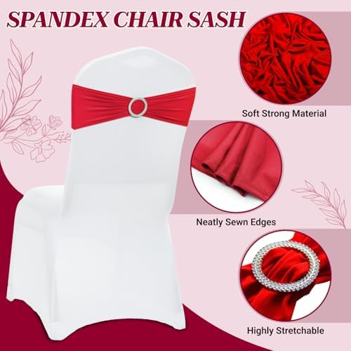 MDS Pack of 150 Spandex Chair Sashes for Wedding Party & Event – Red - Image 3