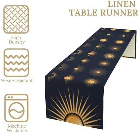 Golden Sun Table Runner Magical Boho Sunburst Light Rays Magic Antique Boho Style Dinner Runner for Farmhouse Party Holiday Home Kitchen Dining Table Decoration 13"x36" - Image 4