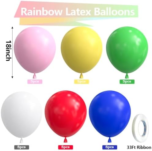 Bezente Rainbow Balloons 18 Inch 30 Pack Latex Large Thick - Image 2
