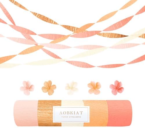 AOBKIAT Streamers Party Decorations,5 Rolls Pastel Pink Gold Orange Color by aobkiat