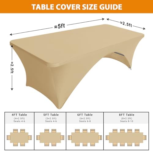 Eurmax USA 2-Pack Spandex Table Cover 5 ft. Fitted 30+ Colors Polyester Tablecloth Stretch Spandex Table Cover-Table Toppers,5 FT Table Cover Open Back（Champagne） - Image 7
