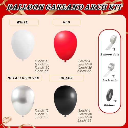 412Pcs Red Black and White Balloon Garland Arch Kit,18 12 10 5 Inch Different Size Red Black White Balloons for Shower Birthday New Year Graduation Wedding Racing Car Poker Party Decorations - Image 2