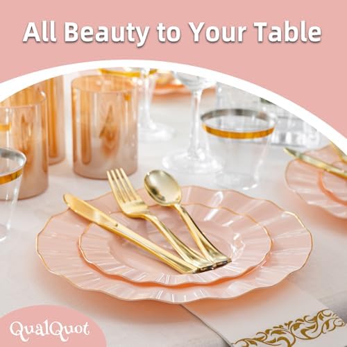 72PCS Blush Pink Plastic Plates, Wavy Plates with Gold Rim - Image 5
