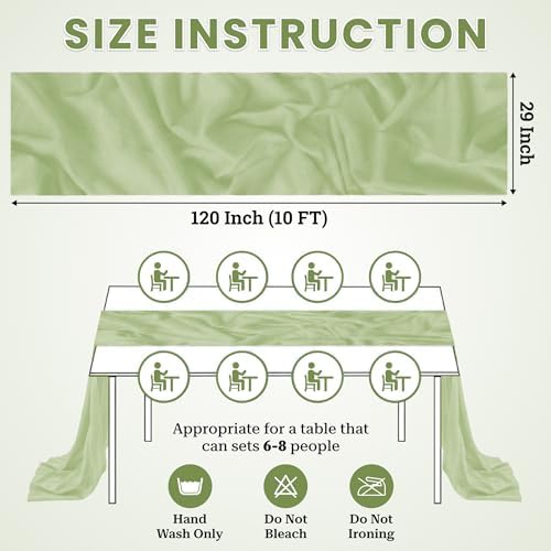 Pack of 12 Chiffon Table Runners 29 x 120 Inch, 10FT Long - Sage Green - Image 3