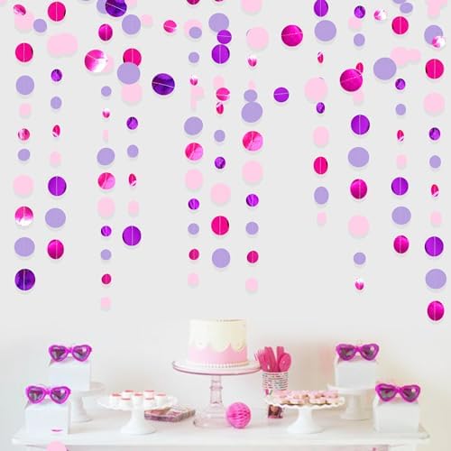 Pink and Purple Party Decorations Circle Dots Garland Hot Pink Lavender Hanging Polka Dot Streamer for Birthday Bridal Shower Wedding Bachelorette Anniversary Party Supplies by pinkblume
