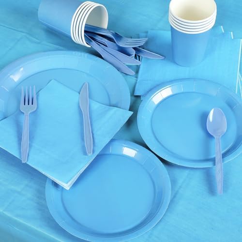 229PCS Light Blue Party Supplies Set Disposable Paper Plates Cups - Image 4
