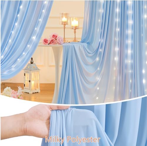20 x 10ft Baby Blue Backdrop Curtains with Lights String - Image 4