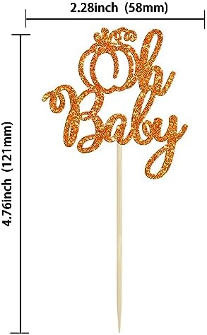 Ephlyn 24Pcs Pumpkin Oh Baby Cupcake Toppers Glitter Fall Theme Pumpkin Cupcake Picks Baby Shower Cake Decorations for Pumpkin Theme Gender Reveal Kids Birthday Party Supplies Orange - Image 2