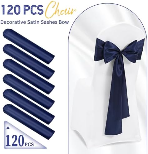 120 PCS Navy Blue Satin Chair Sashes, 7 x 108 Inch - Image 2