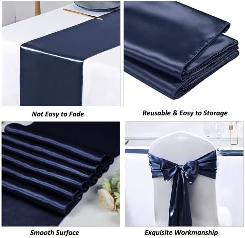 SiinvdaBZX 24 Pcs Navy Blue Satin Table Runner 12 x 108 inches Long - Image 6