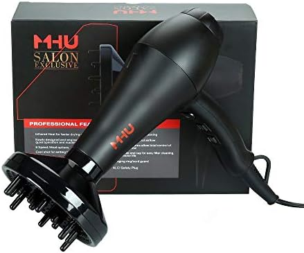 MHU Professional Salon Grade 1875w Low Noise Ionic Ceramic Ac Infrared Heat Hair Dryer Plus One Concentrator and One Diffuser Black Color - Image 6