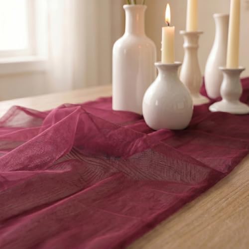 Artoid Mode Burgundy Gauze Table Runner 28x120Inch, Seasonal Sheer Kitchen Dining Holiday Wedding Birthday Baby Shower Table Decor for Home Party - Image 7