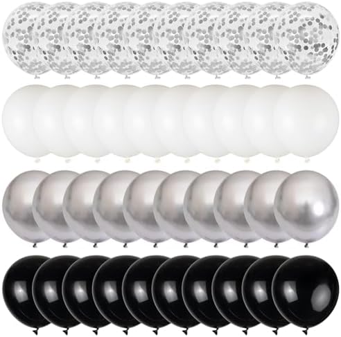 100pcs Black and Silver Balloons, 12inch Black White Silver Confetti Ballons for Birthday, Baby Shower, Graduation, Anniversary Party Decorations - Image 3