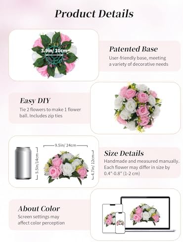 BLOSMON Flower Balls Wedding Centerpieces: 10 Pcs Pink White Fake Roses - Image 6