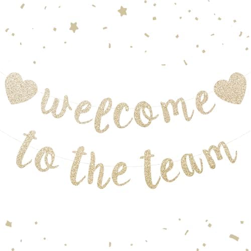 Welcome to the Team Banner Pre-Strung No DIY, Glitter New Employee Welcome Decorations for Office, Script Cursive 300gsm Cardstock with Heart Signs, Coworker Onboarding Party Supplies (Champagne Gold) by Unknown