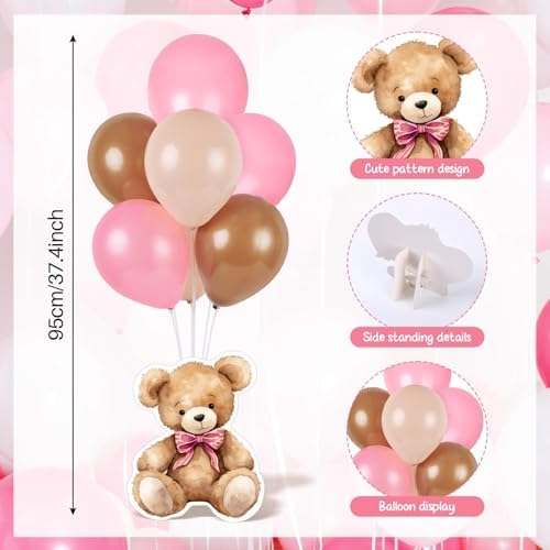 6 Sets Bear Baby Shower Balloon Stand Kit for Table Girl Baby Shower with Balloon Ornament for Pink Bear Theme Gender Reveal Birthday Party Table Decoration Supplies - Image 4