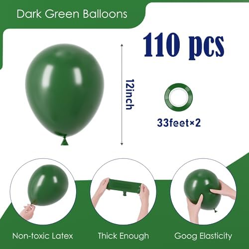 Voircoloria 110pcs Dark Green Latex Party Balloons, 12inch - Image 2