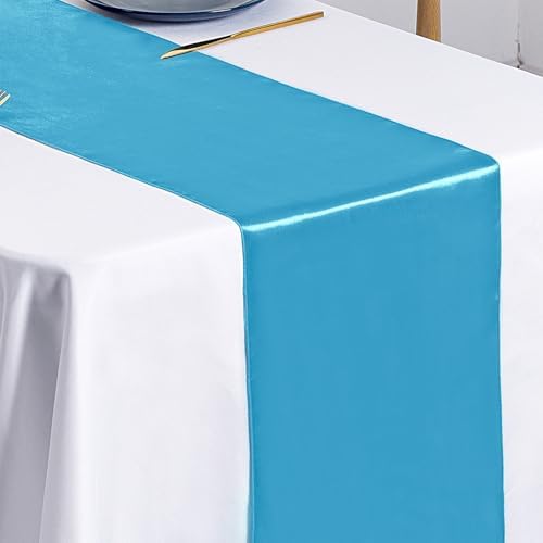 SiinvdaBZX 4 Pcs Teal Blue Satin Table Runner 12 x 108 inches Long - Image 7
