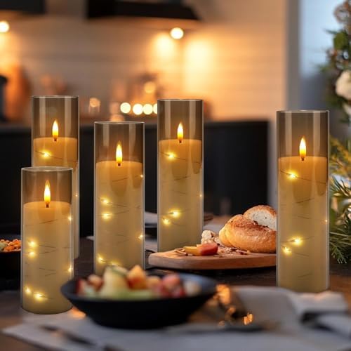 12-Pack Gray Acrylic Flameless LED Candles with Embedded String Lights - Remote Control for Holiday & Home Decor,Wedding. - Image 6