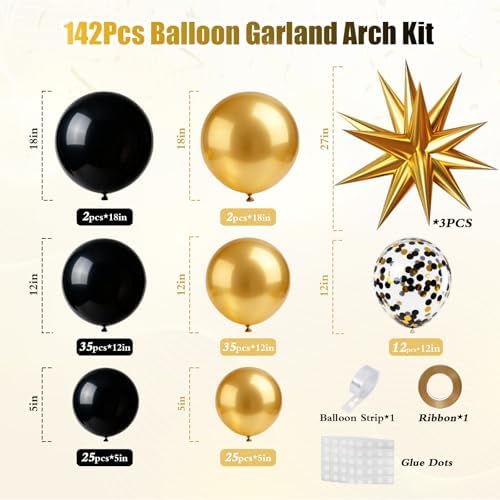 Black and Gold Balloon Garland Arch Kit with Star Balloons - Image 3