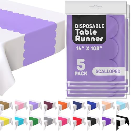 Lavender Plastic Disposable Table Runner. 5 Pack 14 x 108 inch. Scallop Table Runner Adds A Pop of Color to Your Party Table, by Swanoo - Image 7