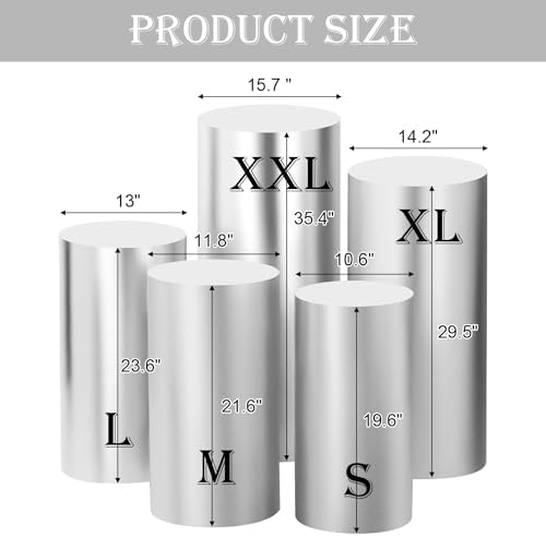 SaitiMade Set of 5 - Silver Cylinder Pedestal Stand Covers - Image 2