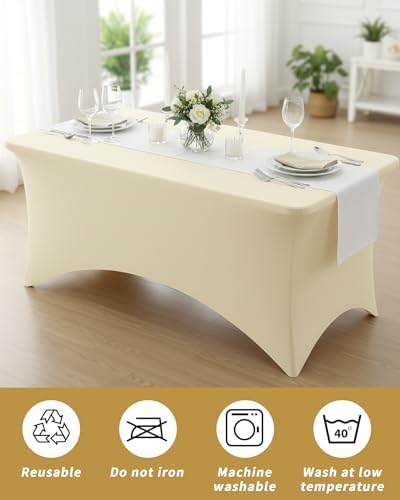 Fixwal 3 Pack 6FT Ivory Tablecloth Rectangle Spandex Fitted Table Cover - Image 6