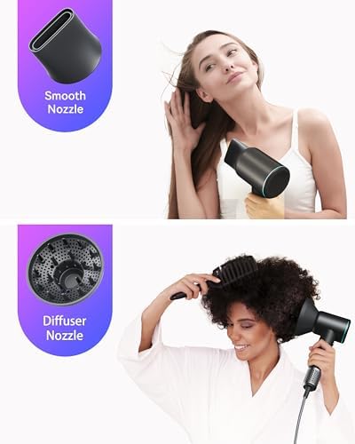 Hair Dryer Ionic Blow Dryer with Diffuser for Curly Hair, 1500W High-Speed Brushless Motor with 150,000 RPM, Fast Drying Low Noise Thermo-Control Hairdryer with Nozzle for Home Travel (Black) - Image 5