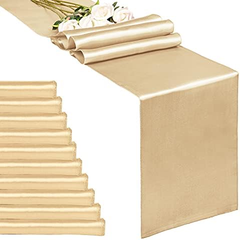10-Pack Champagne 12 x 108 inches Long Premium Satin Table Runner by REWOMC