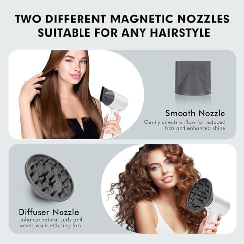 Hair Dryer, Ionic Blow Dryer with Diffuser,High Speed Brushless Low Noise Small Hairdryer, Lightweight/Compact/Mini Design,110V Use for Home/Travel, Suitable for All Hair Types Women, Men - Image 5