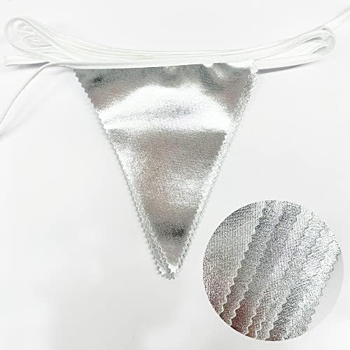 Silver Party Decorations Metallic Fabric Triangle Pennant Banner Silver Flag Bunting Garland for Graduation Birthday Wedding Bridal Shower Anniversary Engagement Bachelorette Party Decoration Supplies - Image 3