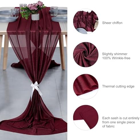 Pack of 25 Chiffon Table Runners 29 x 120 Inch, 14FT Long - Burgundy - Image 6
