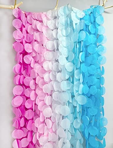 205 Ft Ombre Pink and Blue Party Decorations Big Circle Dot Backdrop Garland Tissue Paper Polka Dot Hanging Curtain Streamer for He or She Boy or Girl Party Birthday Wedding Party Supplies - Image 4