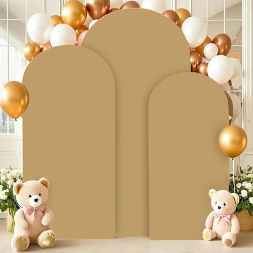 FANPROMS Khaki Arch Backdrop Cover Set of 3 (6FT 6.6FT 7.2FT) Spandex Arch Covers Stretchy Fabric Chiara Backdrop Cover for Metal Arched Frame Tan Arch Stand Covers for Birthday Party Ceremony Decor - Image 4