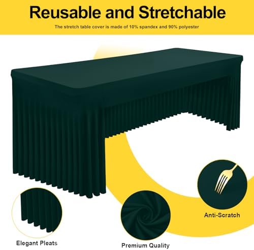 Smiry 2 Pack Spandex Open Back Tablecloth,Elastic Fitted Stretch Tablecloth for 6FT Rectangle Tables,Waterproof Washable Table Cover Skirt for Wedding, Banquet (Hunter Green, 72Lx30Wx30H Inch) - Image 2