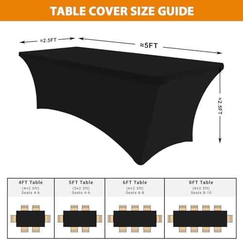 Eurmax USA 2-Pack Rectangular Fitted Spandex Table Covers 5ft Tablecloth Wedding Event Patio Table Decorations Stretch Table Cover for 5ft Folding Table (Black) - Image 4