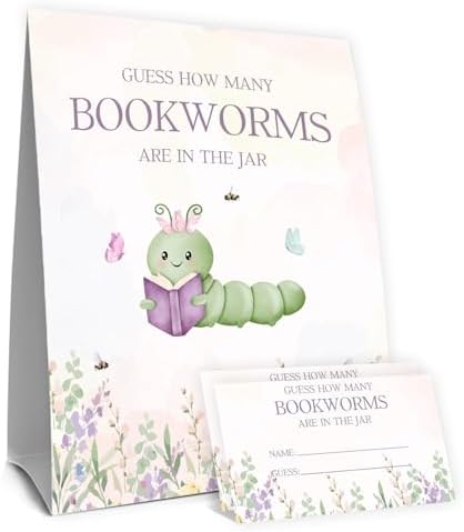 Our Next Chapter Baby Shower Decorations,Guess How Many Bookworms Baby Shower Game,Book Themed Party Decorations,Birthday Party Game & Activities 50 Cards and Sign by Unknown