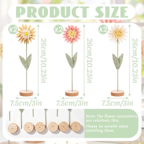 6Pcs Ombre Felt Daisy Flowers, 10in Tabletop Decor for Table Centerpieces - Image 2