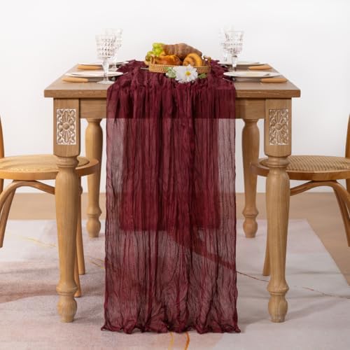 Burgundy Cheesecloth Table Runner Fall Boho Dinning Runner for Christmas - Image 2
