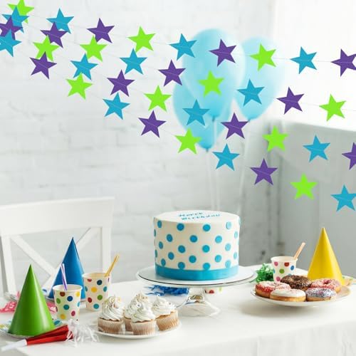 Patelai Glitter Star Garland Banner Christmas Decor 130 Feet Star Hanging Banner Twinkle Backdrop for Homecoming Classroom Wedding Birthday Halloween Party Supplies (Dark Purple, Fluorescent, Green) - Image 5