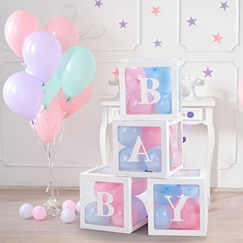Voircoloria Baby Boxes with Letters for Baby Shower, Gender Reveal Decorations with Blue and Pink Balloons for Gender Reveal Birthday Wedding Baby Shower Decorations - Image 5