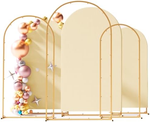 Toolterritary Set of 3 Metal Arch Backdrop Stand with Cover Set, (7.2FT, 6.6FT, 6FT Wedding Arch and Cover Set), Backdrop Arch for Party, Baby Shower, Birthday, and Graduation Ceremony by Unknown