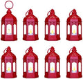 LLQ 8 Pcs Mini Lantern Decor Moroccan Lantern with Flickering LED Candle Table Centerpiece Small Vintage Christmas Hanging Lamp Ornaments Bulk for Wedding Halloween Christmas Party (5 Inch,Red) by LLQ-LuckLifeQuality