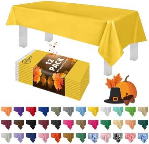 Grandipity Plastic Table Cloth Disposable 12 Pack 54” x 108” Rectangle by Grandipity